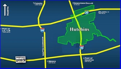 Map of highways in and near Hutchins