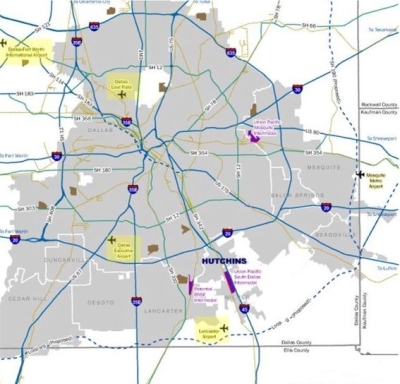 Map of airport locations near Hutchins