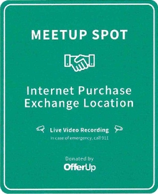 Green MeetUp Spot sign with text "Internet Purchase Exchange Location"